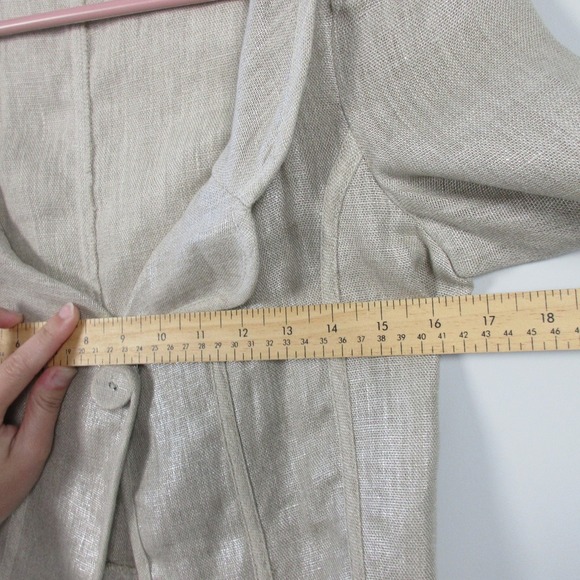 Maje Metallic Blazer Linen Top Jacket Women 2 M Beige Crop Peplum Office y2k 290 - Picture 12 of 13